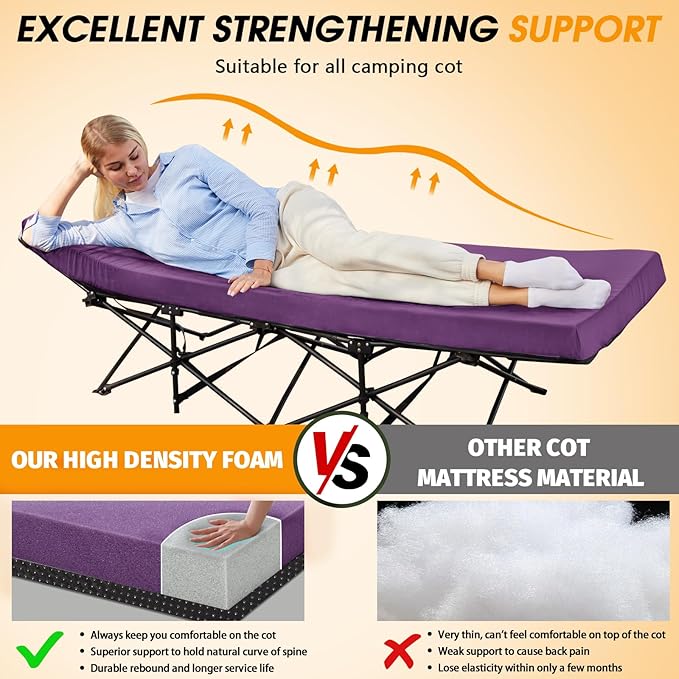 CYMULA Camping Cot Mattress 2in Memory Foam Sleeping Pad,Soft Warm Non-Slip Camping Mattress Topper with Retaining for Adults,Portable Roll up Pad for Travel(75 x30)（only Mattress）