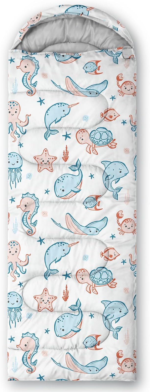 AILONEN Kawaii Puppy Sleeping Bag for Kids Boys Girls,Warm and Cool Weather,Lightweight,Waterproof Backpacking,Cartoon Cute Dog & Duck Animal Themed Blue Sleeping Bag for Camping