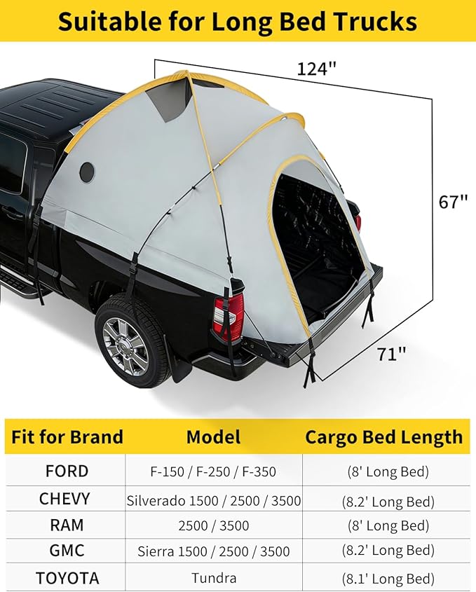 Truck Bed Tent with Awning Pickup Truck Tent for 5–8.2 ft Bed Waterproof PU3000 Oxford Camping Tent Portable Truck Camper for Chevy Silverado 1500 F150 Ram 1500
