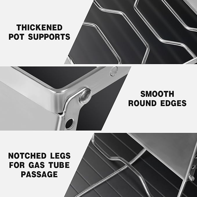 REDCAMP 12" Portable Open Fire Campfire Grill, 304 Stainless Steel Firepit Folding Campfire Grill Grate with Windscreen Height Adjustable Legs and Bag for Outdoor Backpacking Hiking Picnics BBQ