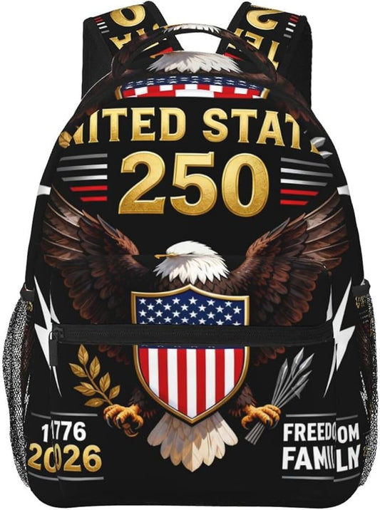 Men Women Lightweight USA 250th Anniversary America Patriotic Art Backpack Large Capacity Carry On Bag With Padded Straps for Sports Work Walking Cycling