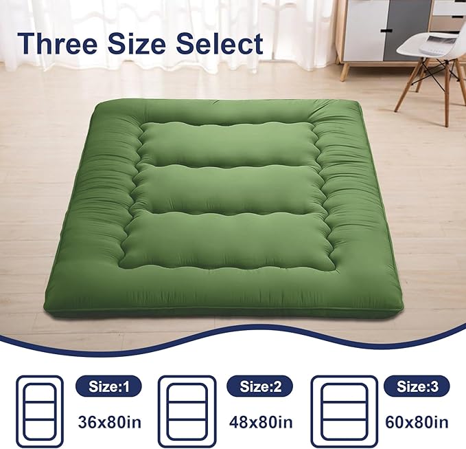 Japanese Floor Mattress,Thicken Japanese Floor Sleeping Pad Foldable,Roll Up Tatami Mat Easy to Store and Portable,Futon Mattress Suitable for Camping and Guest Room (greens, Queen (80" X 60"))