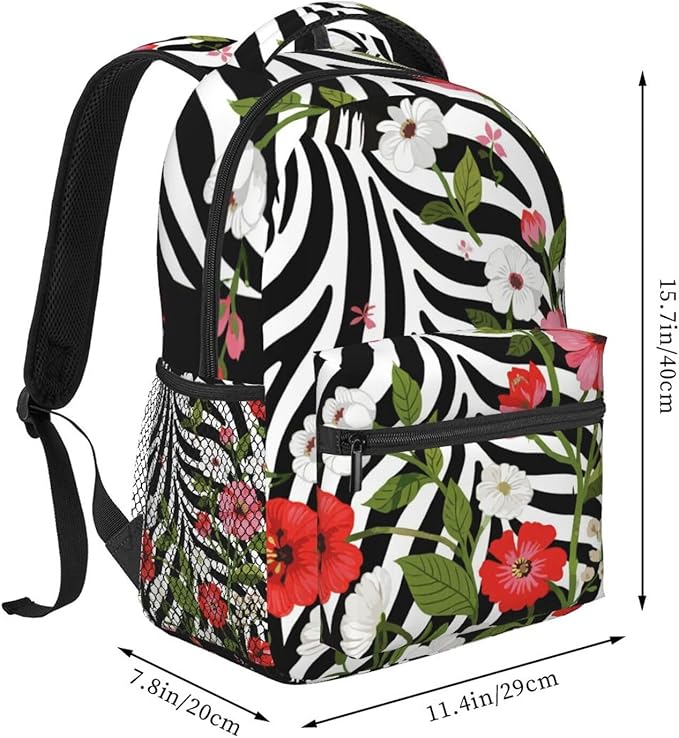 Men Women Lightweight Cheetah Leopard Print Floral Pattern White Daypack Bookbag Big Capacity Carry On Bag With Side Pockets for Camping Travel Bicycle