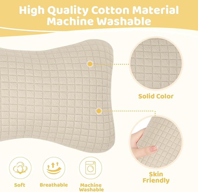 vocheer 11x7in Mini Travel Pillow, Small Pillows for Sleeping, Tiny Pillows for Neck, Wrist, Lumbar and Knee, Pets Pillow, Cotton, Cover Removable, Machine Washable (Dark Beige-2PC)