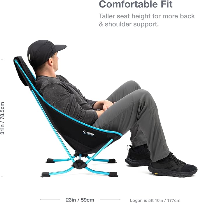 Helinox Beach Chair, 3.18lbs, Lightweight, Lower-Profile, Compact, Collapsible Camping Chair, Black, with Pockets