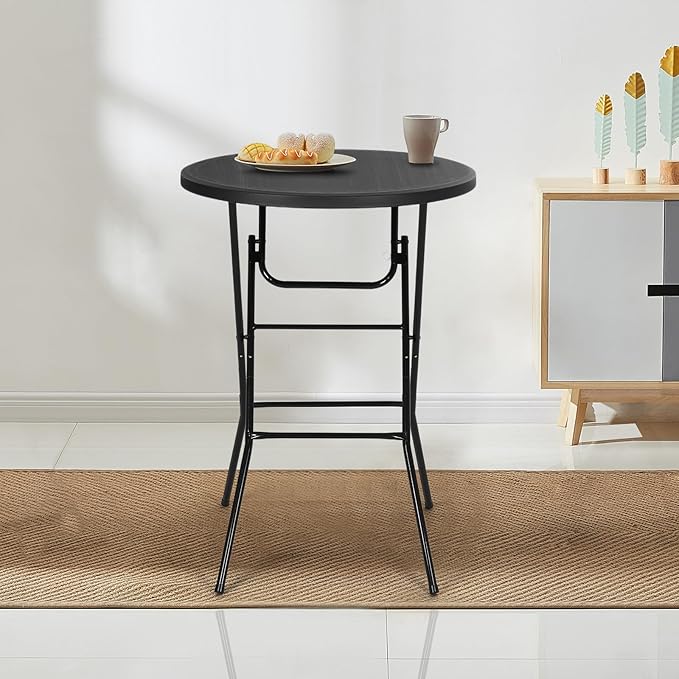 Nice C Plastic High Top Round Table, Portable Cocktail Bar Table with Detachable Legs, 31.5" Folding Tables, Waterproof Outdoor/Indoor Tables for Parties, Weddings, Camping, Backyard (Black, 1 Pack)