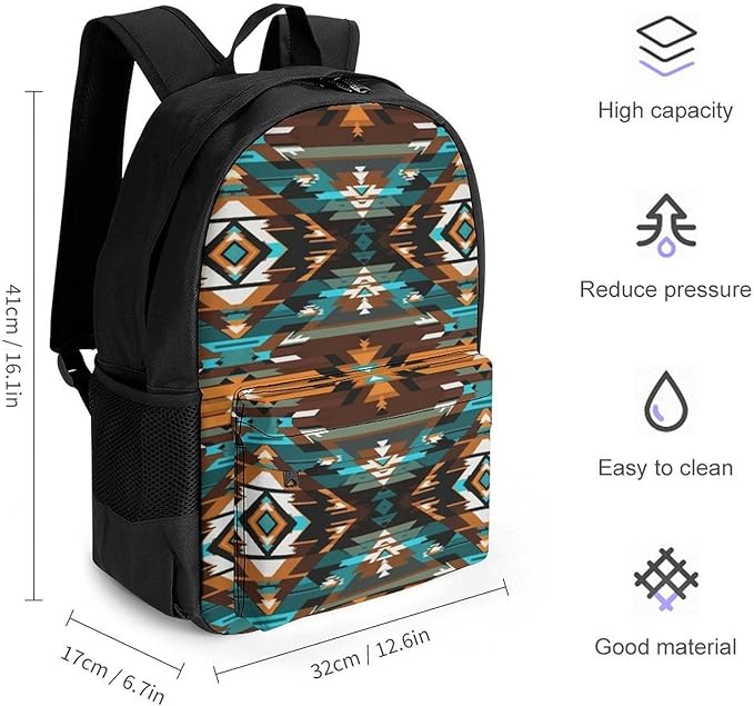 Lightweight Rucksacks for Climbing Outdoors Walking Cycling, Large Capacity Anti-Theft Multipurpose Carry On Bag, Ethnic Tribal Navajo Aztec Camping Outdoor Backpack