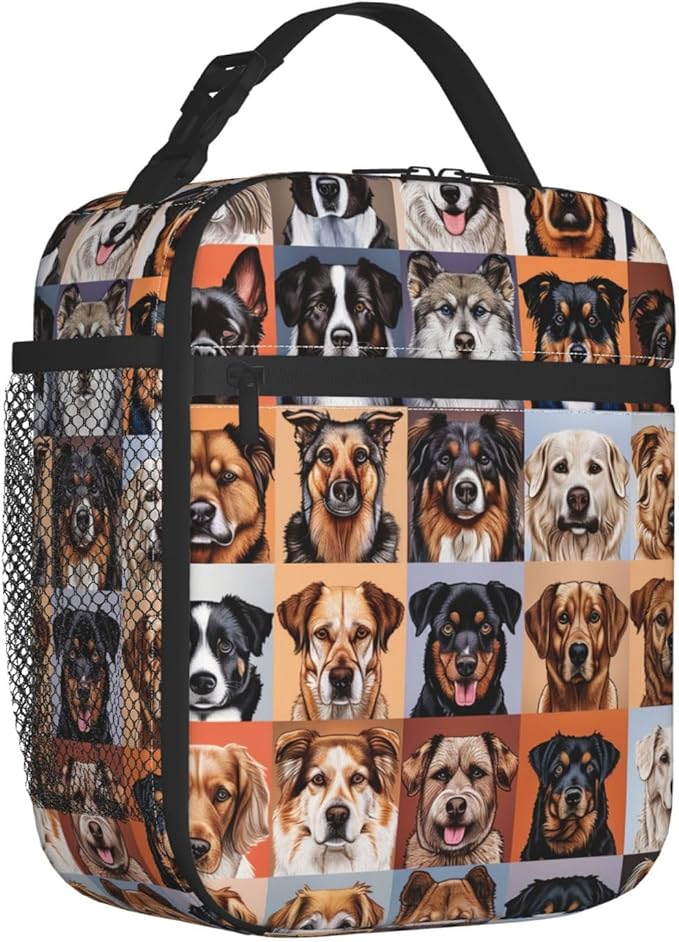 Cute Dog Insulated Lunch Box for Women Men Playful Pet Design Lunch Bag for Work,Picnic,Travel,Hiking,Beach or Fishing Polyester Animal Lovers Lunch Box
