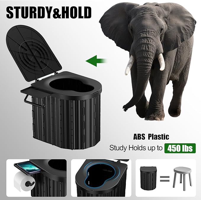 Camping Portable Toilet with Pop-Up Privacy Tent, Upgraded 15'' Height Folding Camping Toilet for All Ages, Outdoor Camping Portable Shower Enclosure Changing Tent