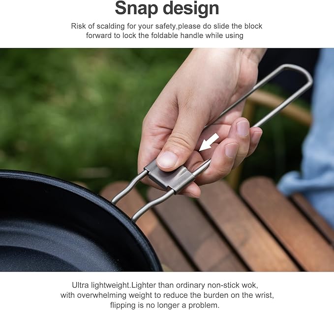 Boundless Voyage Titanium Non-Stick Frying Pan Outdoor Camping Skillet with Folding Handle Lightweight Campfire Cookware