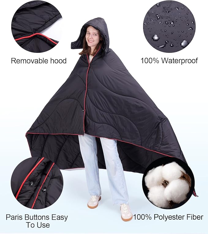 Outdoor Puffy Camping Blanket, Lightweight Down Alternative Puffy Waterproof Stadium Blanket with Portable Bag, Lightweight Camping Blanket for 2 People, Cold Weather, Sports, Travel, Car, 79*54 inch