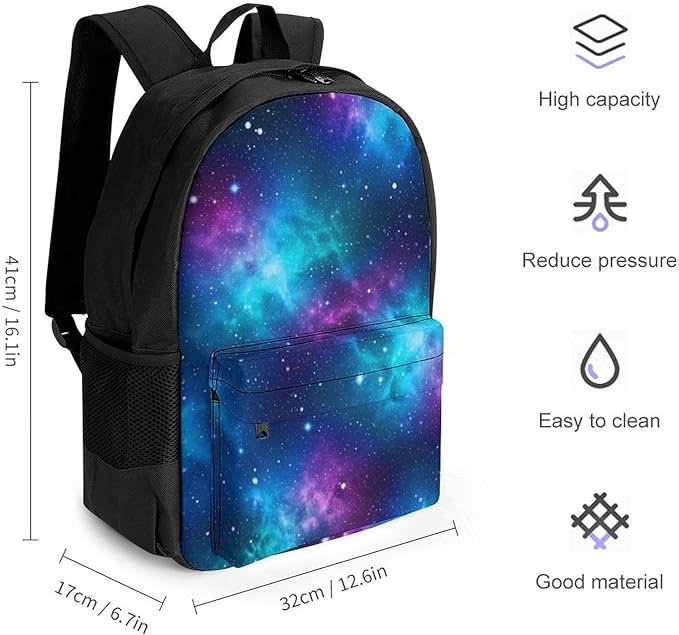Men Women Polyester Purple Galaxy Blue Casual Daypack Large Capacity Carry On Bag With Adjustable Shoulder Straps for Camping Work Running