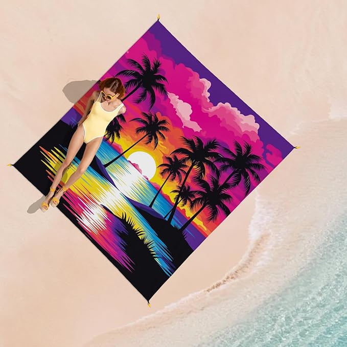 Beach Blanket Waterproof Sandproof, Oversized Extra Large Picnic Beach Mat 83"×95"/8 × 7 FT for 1-7 Adults for Travel Camping Hiking, Quick Drying Lightweight Outdoor Vacation Essentials