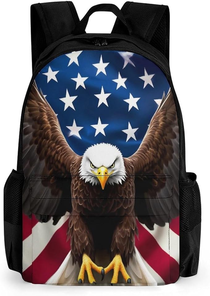 Supdreamc Lightweight Daypack for Camping Business Walking Cycling, Large Capacity Anti-Theft Multipurpose Bookbag, American Eagle Flag Gym Outdoor Hiking Backpack