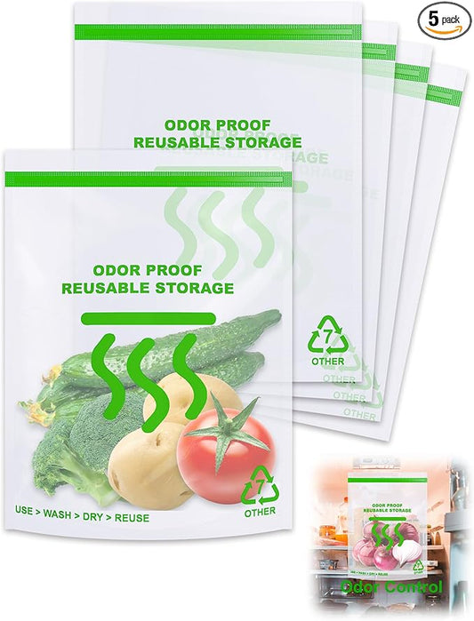 Smell Proof Food Bags - 12 x 16 Inch Smell Proof Freezer Bags for Camping and Food Storage - Reusable Odor Proof Bags Large Stand Up Double Zip and Odor Control(5 Pack)