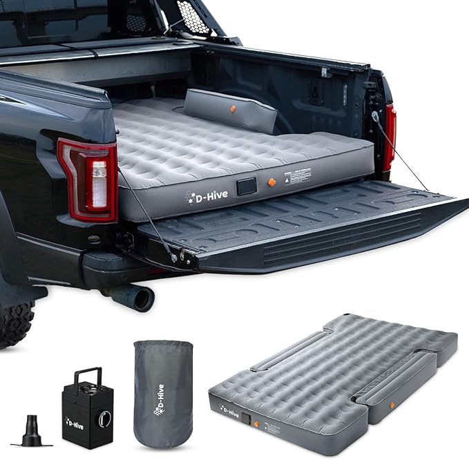 D-Hive Unbeatable Durability 6-6.5" Truck Bed Air Mattress, Durable Extra Thick 300D Oxford Fabric, Quick Easy Set-Up w/Electric Pump,Truck Camping Mattress Compatible with F150, Ram, Tundra