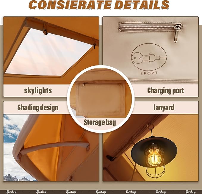 Inflatable Tent for Camping, 4-6 Person Glamping Air Tents, Easy Setup 4 Season Luxury Cabin, Waterproof & Windproof Inflatable House Tent with Panoramic View Windows