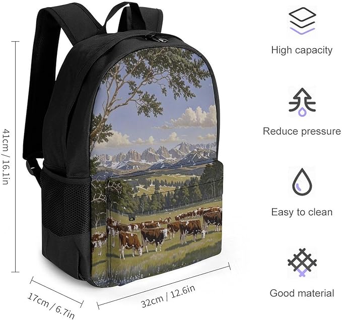 Backpack Multipurpose Anti-Theft Large Capacity Bookbag, Animal Herefords Cattle Party Travel Hiking Daypack With Side Pockets
