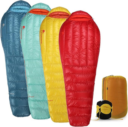 Mountaintop Ultralight Mummy Down Sleeping Bag 650 Fill Power Duck Down Suits for 32 Degree F for Camping Hiking Backpacking