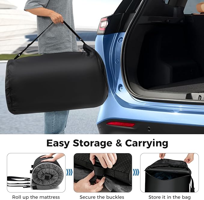 S AFSTAR Memory Foam Camping Mattress, Roll Up Travel Mattress w/Carry Bag, Removable Cover, Plush Surface, Anti-Slip Bottom, 72” Portable Foldable Floor Mat for Camping Car Travel