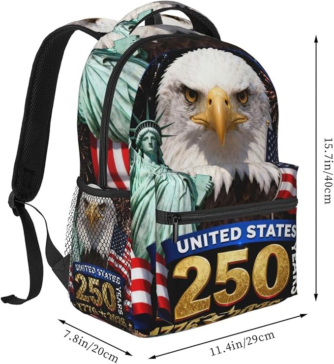 Rucksacks Lightweight Multipurpose Anti-Theft USA 250th Anniversary America Patriotic Art Shoulder Bag Big Capacity Traveling Camping Backpack With Side Pockets