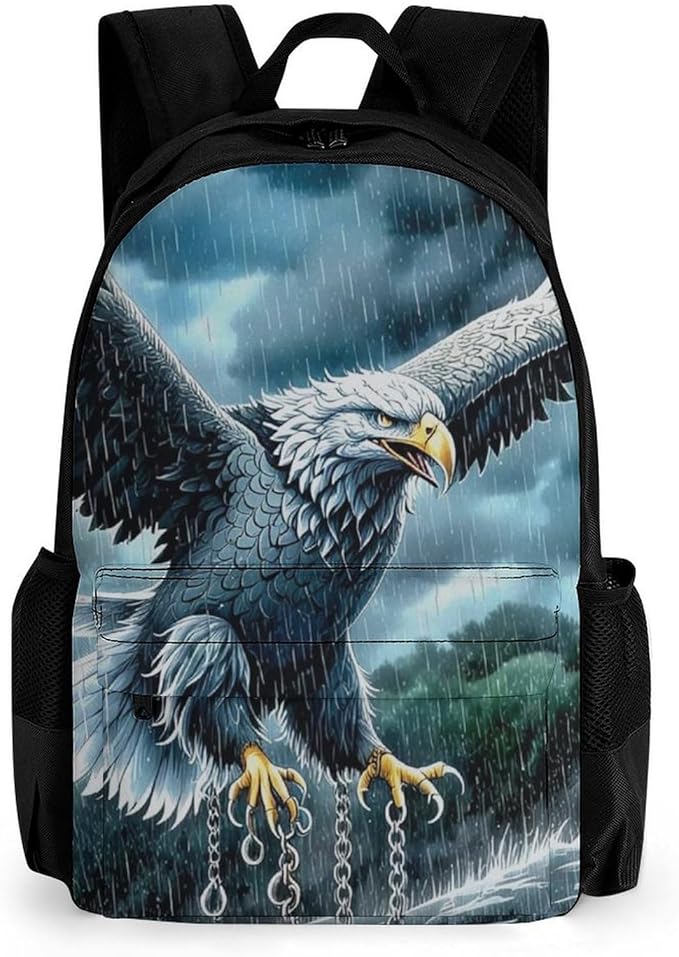 Daypack Backpack Polyester Anti-Theft Multipurpose Eagle In The Rain Bookbag Big Capacity Travel Hiking Camping Rucksack With Smooth Zippers