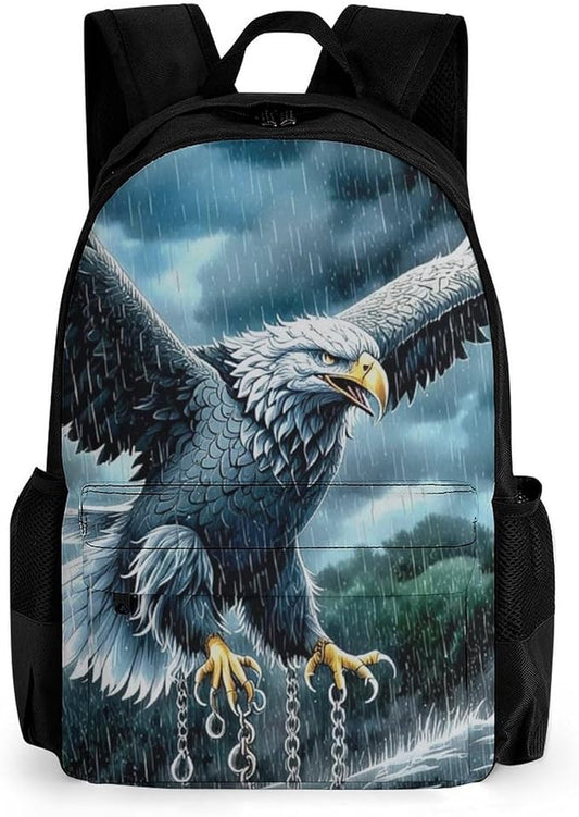 Daypack Backpack Polyester Anti-Theft Multipurpose Eagle In The Rain Bookbag Big Capacity Travel Hiking Camping Rucksack With Smooth Zippers