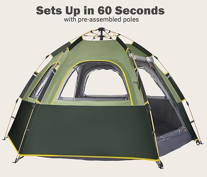 Camping Tent with Instant Setup, 2/3 Person Weatherproof Easy Quick Set Up in 60 Seconds with Rainfly Backpack Tent for Family Camping & Hiking, Upgraded Ventilation,Center Height 66-inch