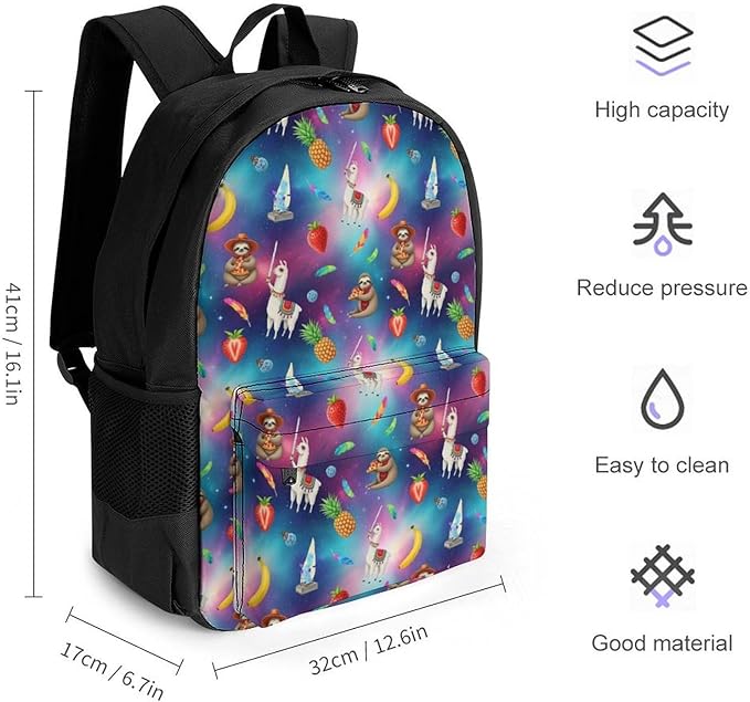 Casual Daypack Multipurpose Anti-Theft Large Capacity Carry On Bag, Funny Sloth Riding Llama Casual Daypack Climbing Shoulder Bag With Padded Straps