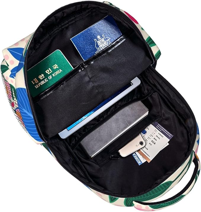 Daypack Anti-Theft Multipurpose Large Capacity Shoulder Bag, Abstract Colorful Plants And Flowers Travel Hiking Camping Rucksack With Smooth Zippers