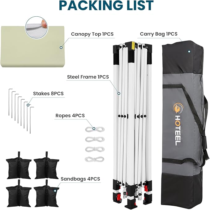 HOTEEL 10x10 Pop Up Canopy, Easy Setup Party Tent with Carry Bag, Weight Bag, Outdoor Portable Event Shelter for Backyard, Market, Khaki