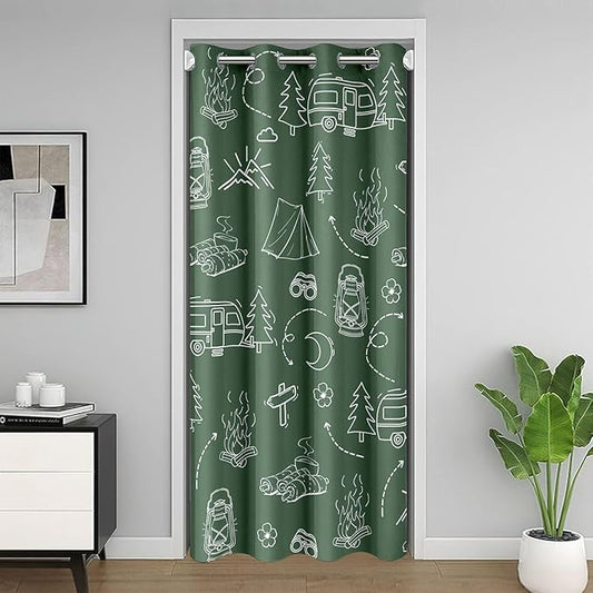Happy Camping Doorway Curtains Privacy for Kids Adults - Outdoor Adventure Theme Blackout Curtain Rustic RV Camper Campfire Closet Door Curtain Funning Camping Room Divider Drape 42"W x 84"L