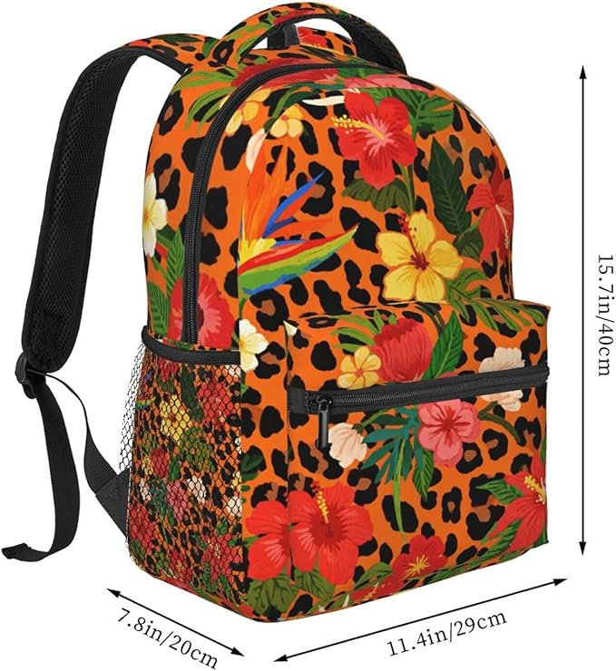 Shoulder Book Bags Anti-Theft Multipurpose Big Capacity Bookbag, Cheetah Leopard Print Floral Earth Yellow Travel Hiking Backpack With Smooth Zippers