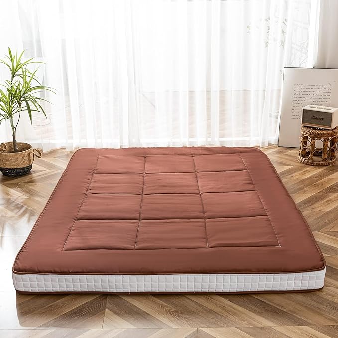 MAXYOYO Cot Mattress Floor Futon Mattress, Narrow Twin Pad Single Bed for Adults, Foldable Roll Up Mat, Coffee Camping Cot