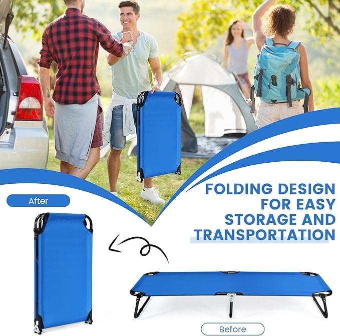 Goplus Folding Camping Cot, Heavy Duty Collapsible Foldable Camping Bed for Adults Kids with Non-Slip Foot Pad, Indoor Outdoor Portable Sleeping Cot for Hiking, Camping, Fishing (Blue)