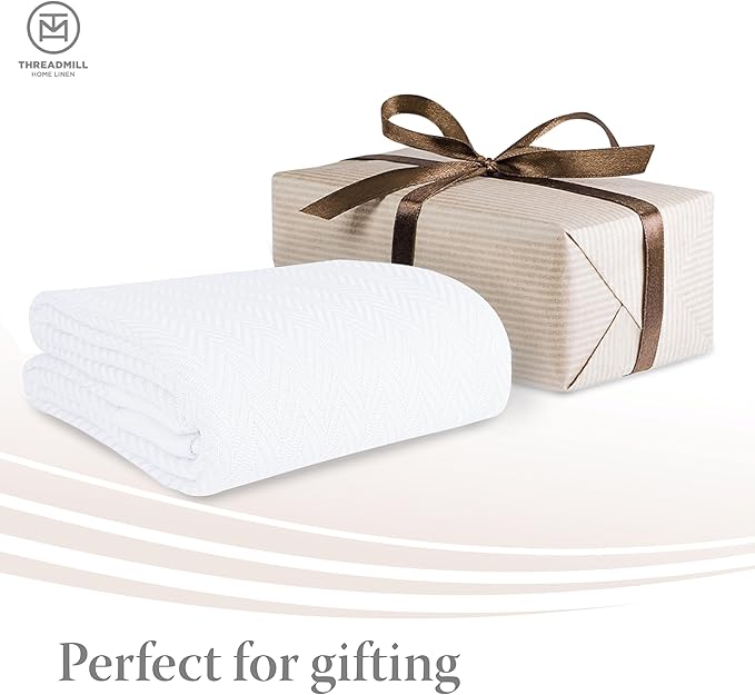 Threadmill Luxury Cotton Blanket for King Size Bed | All-Seasons Breathable Oeko TEX 100% Cotton King Size Blanket | Cozy Soft Thermal fits California King Size Bed 106 x92 inches | White