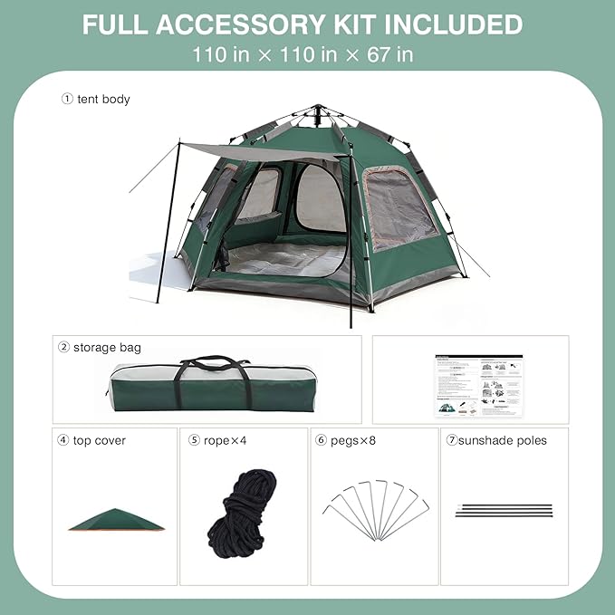 Instant Tent Person - Automatic Pop Up Camping Tent/Silver Coating UV Protection, Waterproof Portable for Backpacking & Camping with Carring Bag(Easy Setup & Fold)