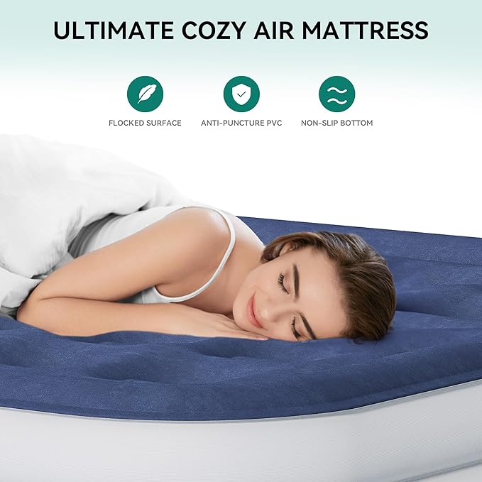 YITAHOME Queen Air Mattress with Sheet, 18 Inch Inflatable Mattress with Built-in High-Speed Pump, Carrying Bag and Patch Tools, Luxurious Elevated Inflatable Bed for Home Travelling and Camping