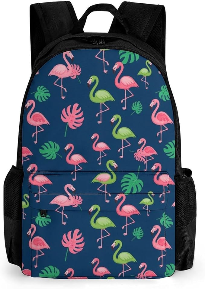 Daypack Backpack Multipurpose Anti-Theft Large Capacity Bookbag, Tropical Teal Pink Flamingo Travel Hiking Camping Rucksack With Adjustable Shoulder Straps