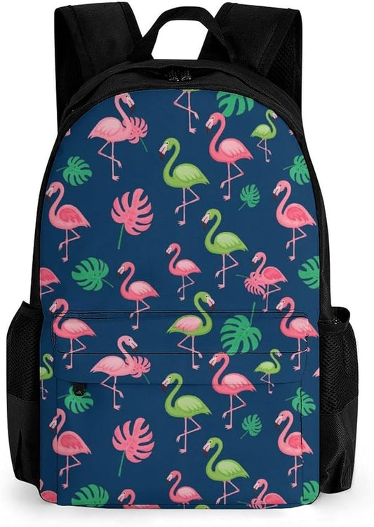 Daypack Backpack Multipurpose Anti-Theft Large Capacity Bookbag, Tropical Teal Pink Flamingo Travel Hiking Camping Rucksack With Adjustable Shoulder Straps