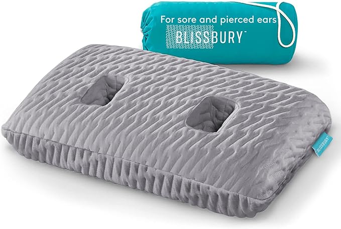 BLISSBURY Ear Pillow with Hole for Sleeping & Recovery | Piercing Pillow | Adjustable Memory Foam Design with Holes for chondrodermatitis CNH | Piercing Support for Side Sleepers