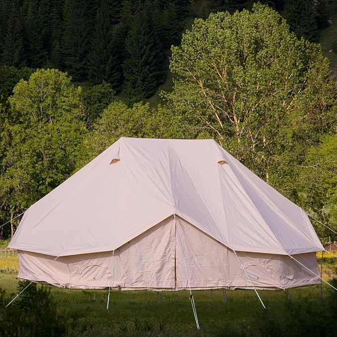 6M/19.6FT Extra Large Waterproof Cotton Canvas Camping Bell Tent with 3 Doors and 6 Windows for 8-12 Persons Camping Hiking Family Party Outdoor Hunting
