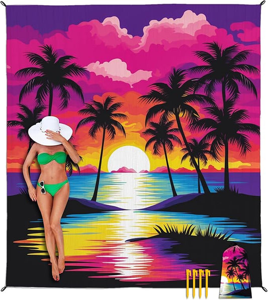 Beach Blanket Waterproof Sandproof, Oversized Extra Large Picnic Beach Mat 83"×95"/8 × 7 FT for 1-7 Adults for Travel Camping Hiking, Quick Drying Lightweight Outdoor Vacation Essentials