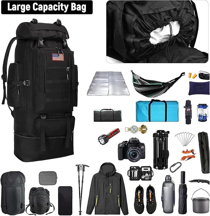 JUMAHE 100L Hiking Backpack for Men - Rucksack Molle Military Tactical Waterproof Lightweight Camping Backpack 3 Day Assault Pack for Travel, Climbing, Backpacking
