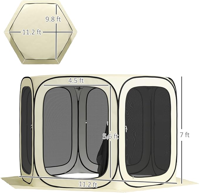 Outsunny 11 x 11ft Pop Up Screen Tent, Portable Camping Gazebo Canopy Screen House with UPF50+ Oxford Cloth and Carry Bag for Patio, Backyard, Deck and Outdoor Activities