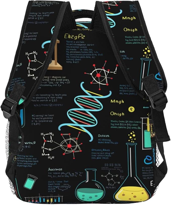 Daypack Polyester Anti-Theft Multipurpose Math And Science Elements Chemistry Art Bookbag Big Capacity Gym Outdoor Hiking Backpack With Adjustable Shoulder Straps