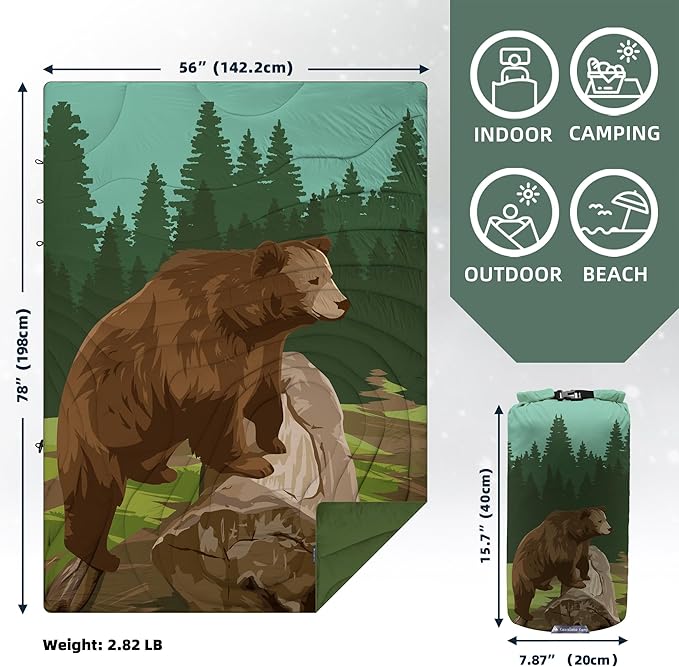 Camping Blanket Puffy - Outdoor Stadium Blanket Wearable, Lightweight, Packable, Machine Washable Camping Quilt for Traveling, Picnic, Beach, Party