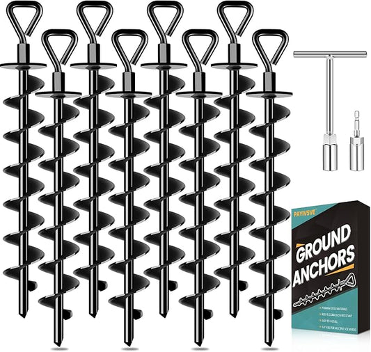 Ground Anchors Screw in, Heavy Duty Ground Trampoline Stakes High Wind Tent Stakes for Tent, Trampoline, Gazebo, Carport, Trap Anchor, Canopies, Swing Set