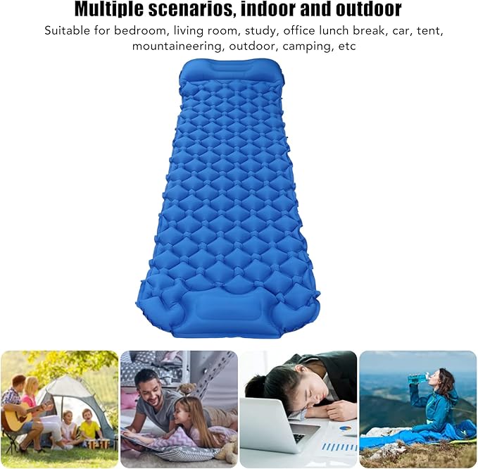 Sleeping Pad for Camping, Camping Sleeping Pad, Ultralight Inflatable Sleeping Mat with Built in Foot Pump & Pillow, Upgraded Compact Camping Air Mattress for Camping, Backpacking (Dark Blue)