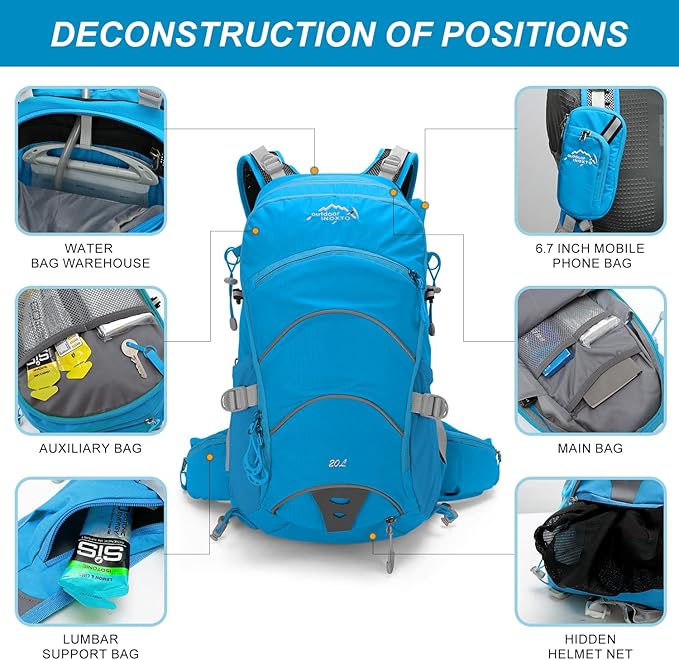IX INOXTO 20L Hydration Backpack, Waterproof Hiking Internal Frame Backpacks with 2L Hydration Water Bladder and Rain Cover for Men, Lightweight Travel Daypack for Cycling,Camping,Ski (blue)